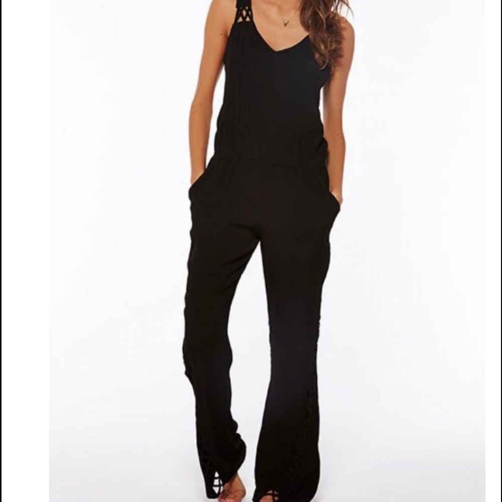 L Space Swimwear by Monica Wise Bardot jumpsuit in jersey wide leg x-small